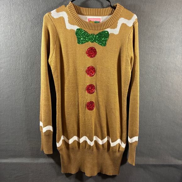 tipsy elves women dress medium brown gingerbread christmas ugly sweater party - Picture 1 of 6